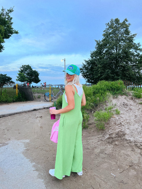 Everyday Ease Ribbed Jumpsuit// Lime